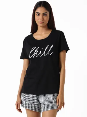 Wunderlove Black Printed Relaxed Fit T-Shirt